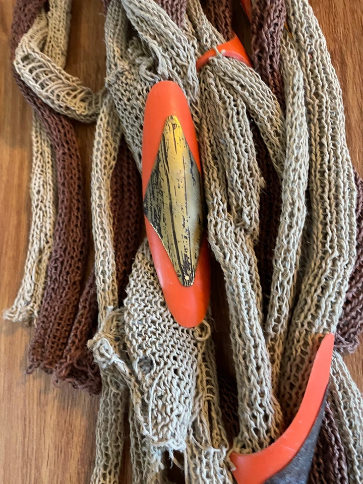 Woven Hemp Cord Art Fibers Statement Necklace with Embellishments 45" OOAK - Image 4 of 4