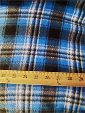 Fleece Printed Fabric Plaid- BLUE + BLACK & GOLD (Lined) /58" Wide/ Sold by Yard