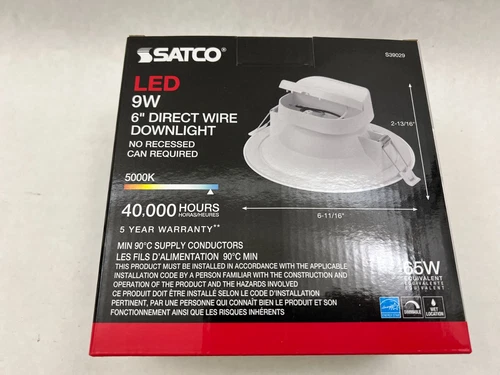 Satco S39029 9W =65W LED Direct Wire Downlight 5-6 Inch 5000K 120V Dimmable #C9 - Picture 3 of 3