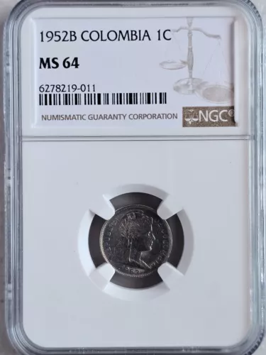 Colombia 1 Centavo 1952B NGC MS 64