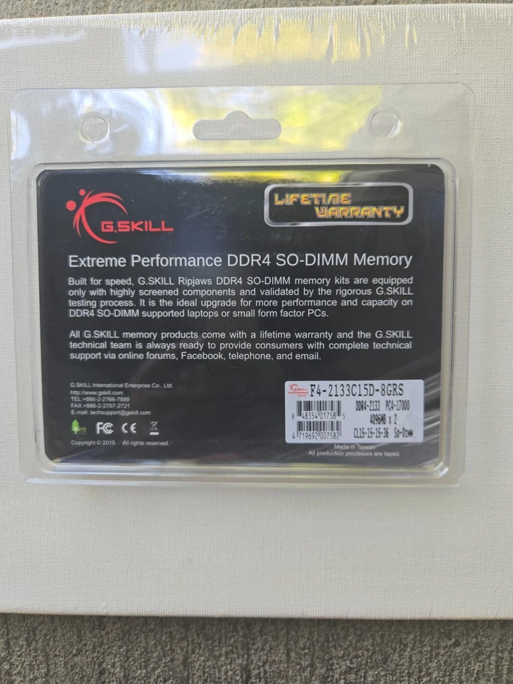 G.SKILL Ripjaws 8GB (2x4GB) DDR4-2133 SO-DIMM Laptop Memory Kit F4-2133C15D-8GRS - Image 2 of 2