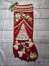 Vtg BUCILLA Felt Christmas Stocking-20", Handmade COMPLETED from Kit 1980s 