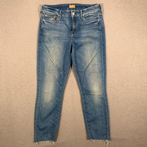 Mother Jeans Womens 29x24 Blue Looker Ankle Fray Crop Stretch Denim Pockets Logo