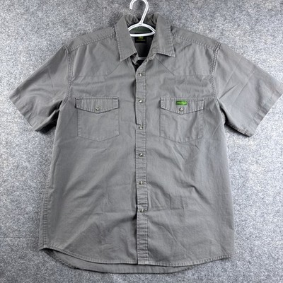 John Deere Cotton Blend Grey Short Sleeve Pearl Snap Men Size Large