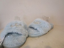 Juicy Couture Soft Plush Crown Open Toe Slippers Light Blue Size L 9-10