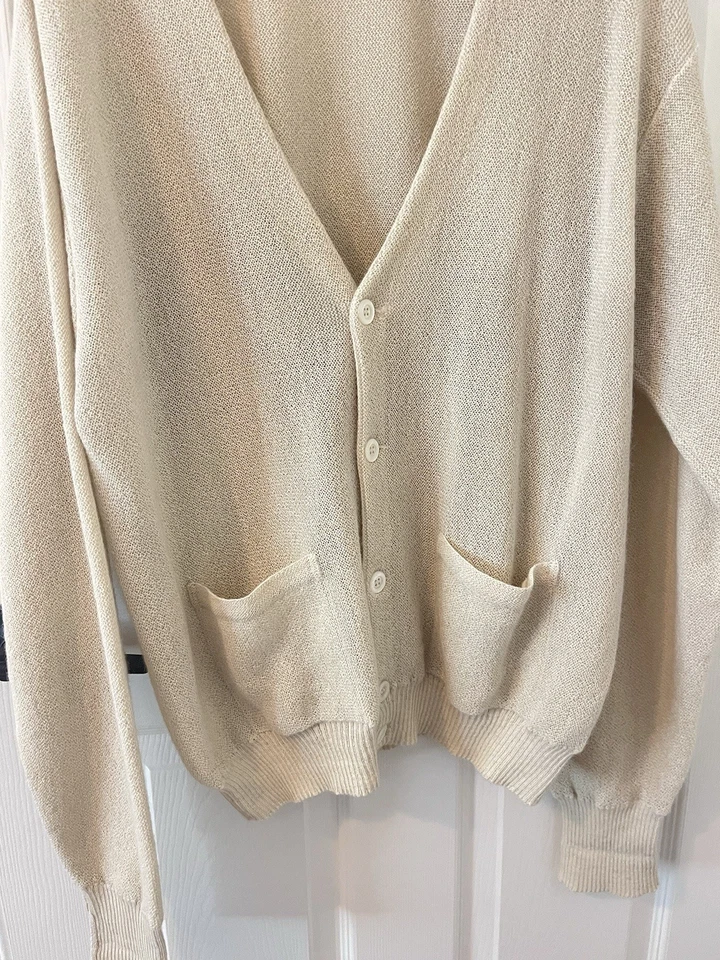 Peruvian Connection Alpaca Cardigan Sweater Cream V-Neck Pockets Mens Large - Image 3 of 4