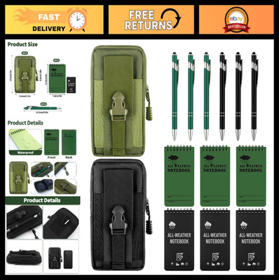 14 PCS Waterproof Notebook Set - 6 Field Notebooks, 6 Pens & 2 Waist Packs for O
