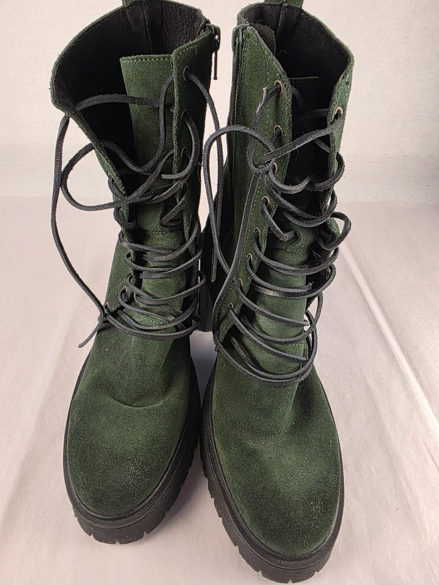SALE! Free People Olive Green and Black Lace-Up Platform Combat Boots Green Platform Ankle Boots - Etsy main image 2