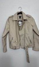 Forever 21 Kids Beige Faux Leather Biker Moto Belted Full Zip Jacket 13/14