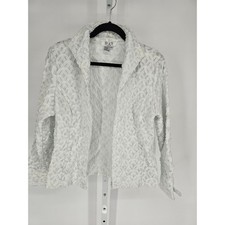 D  Y Evenings Womens Sz XL Open Front Blazer Jacket White Textured