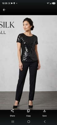 August Silk Black Sequin Short Sleeve Blouse Top Size Petite Party Glam Sz PS