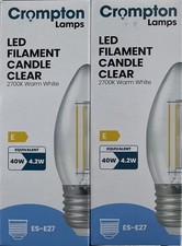 Image of 2 Pack LED Candle Filament Clear Dimmable 4.2W 2700K E27 Crompton 7154-1