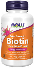 NOW Foods Biotin 10 mg 10,000mcg Extra Strength 120 Veg Caps 03/2028EXP 10000mcg