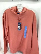 Gap Waffle Henley Hoodie Shirt Men Size Large Coral Long Sleeve Pullover NWT