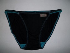 Girls 10-12 string bikini panties black w/teal trim nwot tween 80s retro