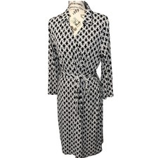 Jones New York Signature Women's L Black White Geometric Print Belted Wrap Dress