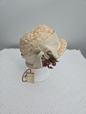 Vtg 1960's MR. JOHN Classic MOD Chic Beige Straw CLOCHE HAT NWT