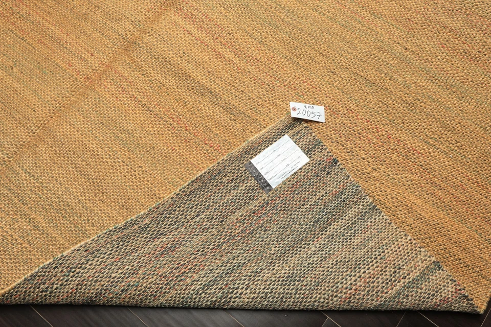 Alfombra tejida a mano 8x10 pastos marinos dorada tibetana moderna texturizada tejido plano Foto 4 de 4