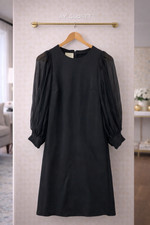 GUCCI Black Pleated Sleeves Pearl Button Long Sleeve Dress Rayon Womens XXS