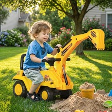Kids Digger Ride On Excavator, Pull Cart, w/ Horn Under Seat Storage Ages 18M 