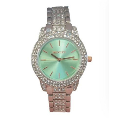 Damenuhr rosa Zifferblatt Glitzer mit silbernem Armband und Diamantkristallen