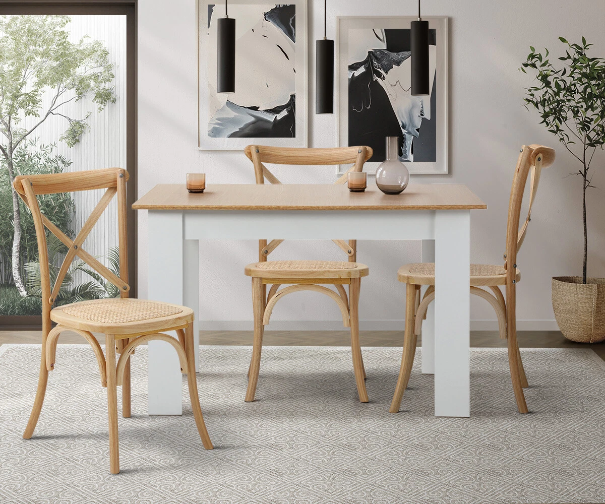 Oikiture 2PCS Crossback Dining Chair Solid Birch Timber Wood Ratan