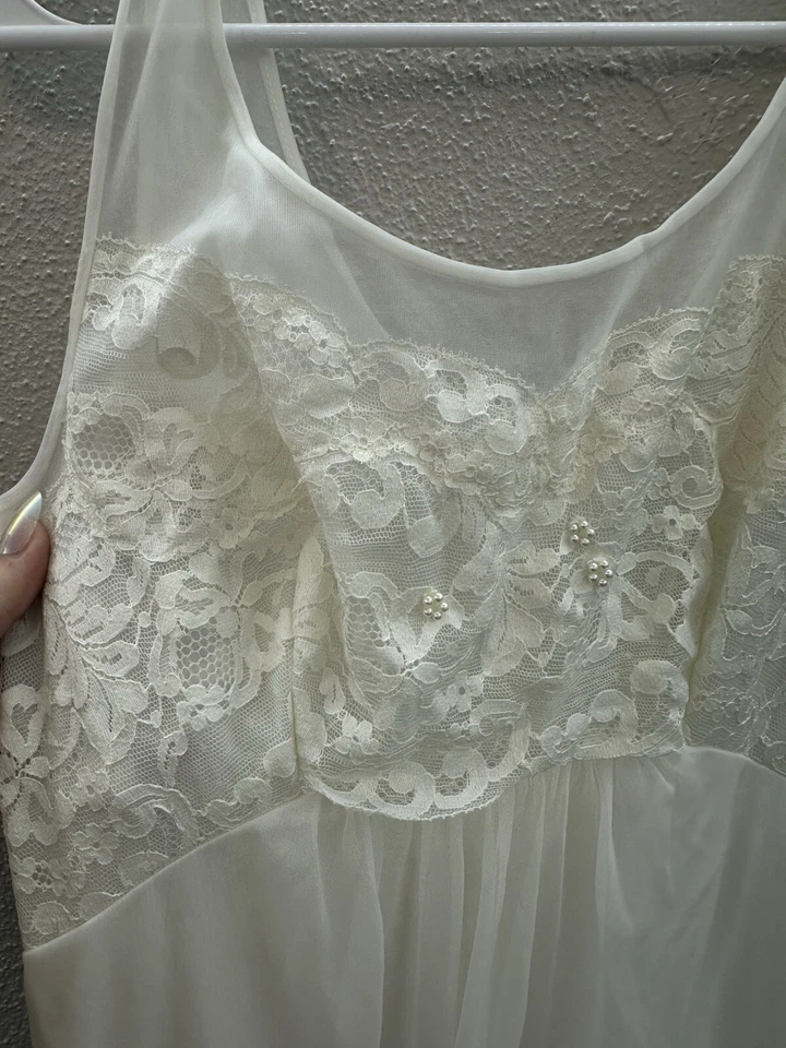 Женская ночная рубашка Shadow Line размер Petite кружевное многослойное винтажное платье-комбинезон цвета слоновой кости - Изображение 4 из 4