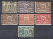 PANAMA REVENUES 1930-44 TIMBRE NACIONAL GROUP OF 7 PERF PROOFS "SPECIMEN"+ MNH