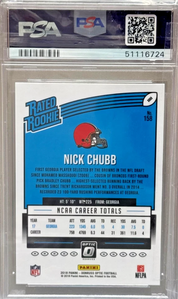 2018 Panini Donruss Optic Nick Chubb Rookie PSA 9 - Image 2 of 2