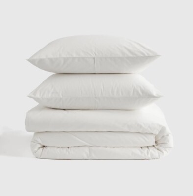 Quince Organic Brushed Cotton Duvet Cover Set Full Queen White NWT Open Box