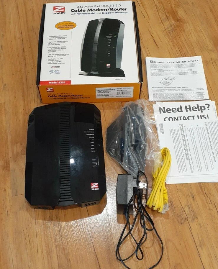 Zoom 8x4 DOCSIS 3.0 343 Mbps Cable Modem/Router Model 5354 W/ Power Adapter - Image 3 of 4