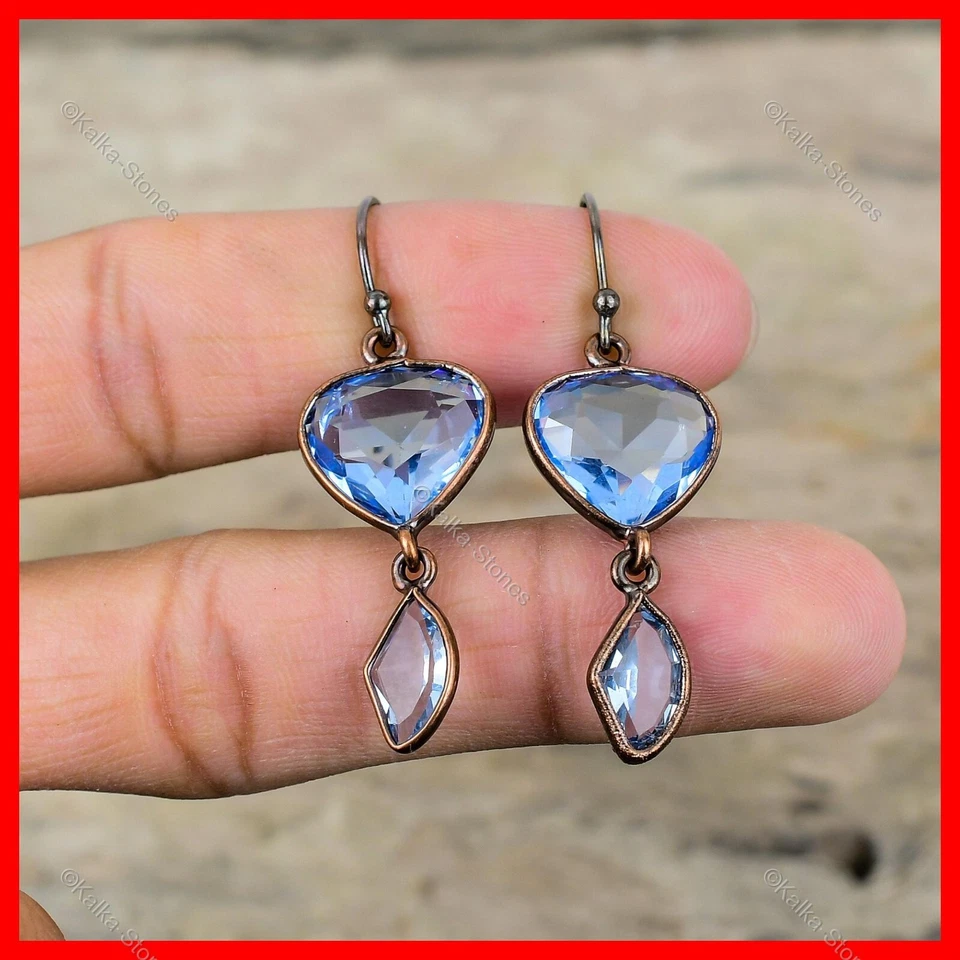 Copper Natural Tanzanite Quartz New Electroformed Dangle Drop Earrings Jewelry - Image 3 of 4