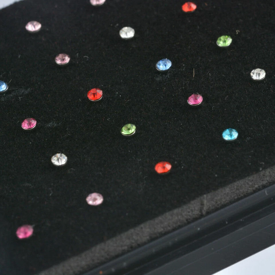 60 Multicolor Crystal Rhinestone Nose Studs Body Rings Bars Stainless Steel - Image 3 of 4