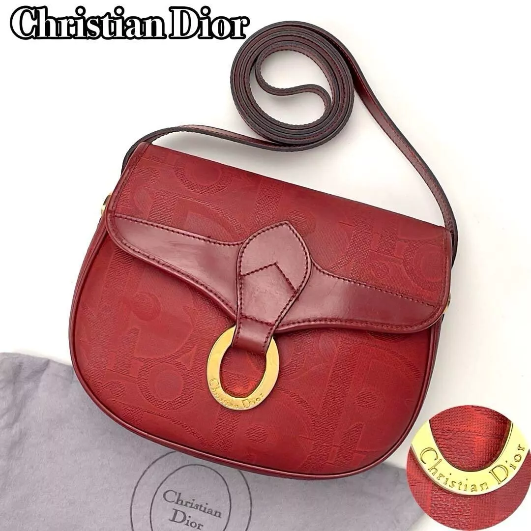 DIOR Sac bandoulière trotteur ovale ferrures métal cuir rouge [Excellent état]