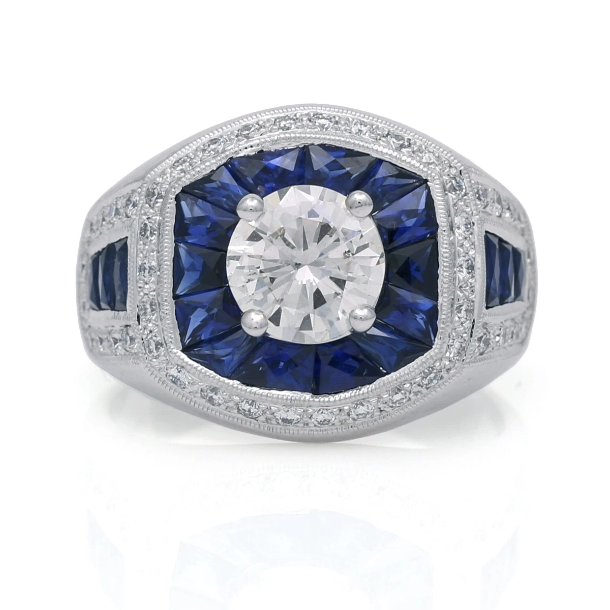 Women s Diamond Sapphire Art Deco Style Statement Ring in 14k