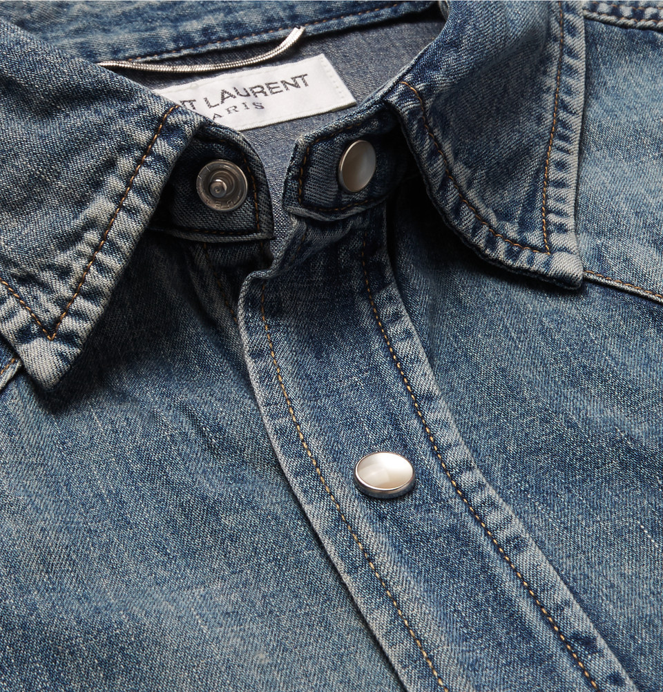 【SAINT LAURENT】Denim Shirt/追跡可能/全国送料無料 Saint Laurent Men's Cassandra Denim Button-Down Shirt