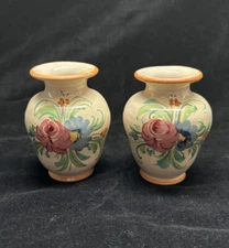 Pair Of Hand Painted Colorful Floral Italian Bud Vases Miniature 3" Tall