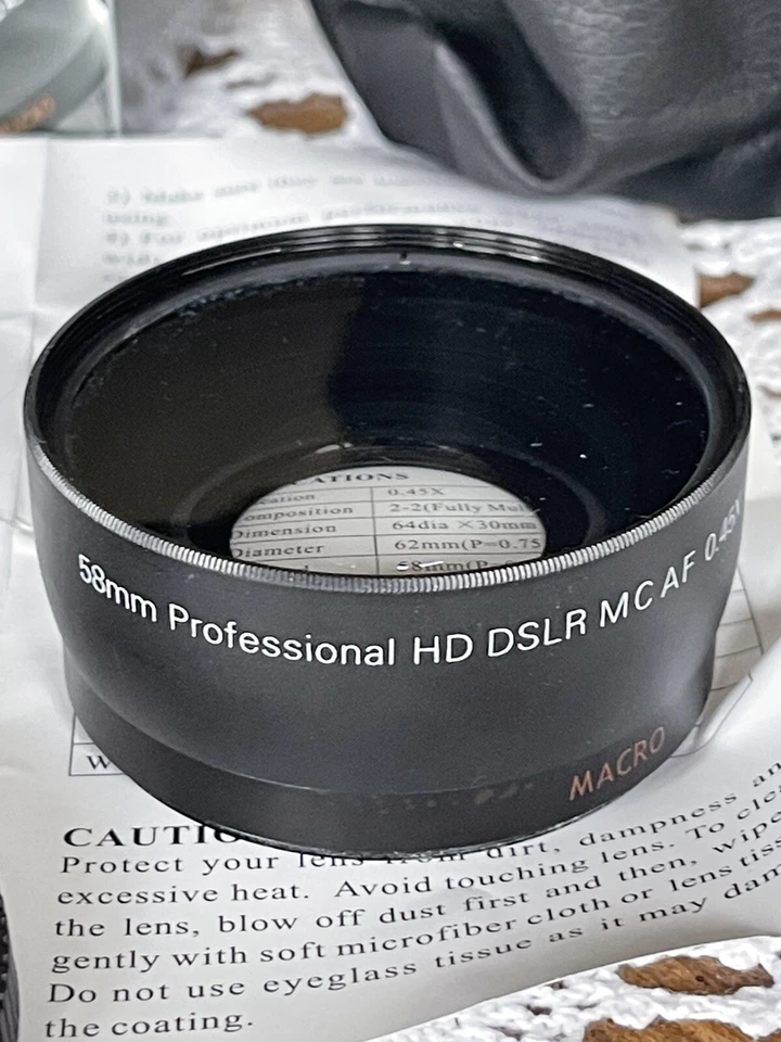 Zeikos ZE-WA58B Pro HD 0.45x Wide Angle Lens 58mm w Macro in Pouch & Box - Image 2 of 4