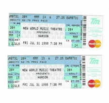 Hanson Unused Concert Tickets From July 31, 1998