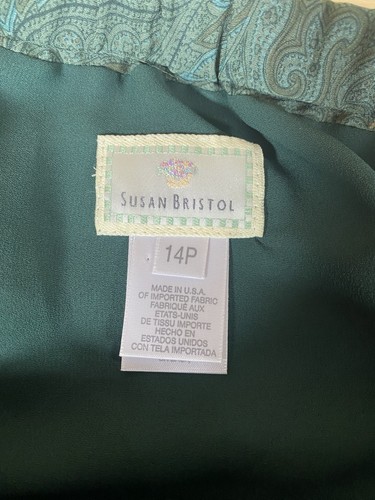 Vintage SUSAN BRISTOL Green Floral Paisley Midi Skirt Petite 14 - Picture 3 of 8