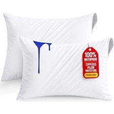 Bedding Set of 2 Waterproof Pillow Protectors with Zipper Standard Pillow Covers