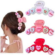 Valentine  s Day Hair Claw Clips for Women Large 1 Count Pack of 3 , Pink