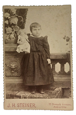 Antique Cabinet Card Photo Cute Victorian Child Large Doll Steiner Jersey City
