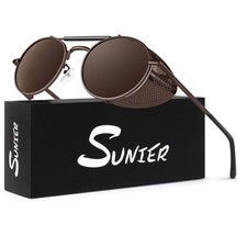 Round Polarized Steampunk Sunglasses Men Women Side Shield Goggles