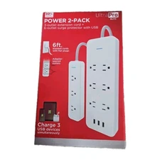 Ultra Pro Elite Power 2 Pack 3 Outlet Extension Cord + 6 Outlet Surge Protector