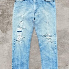 Levi's 505 Orange Tab Distressed Faded Jeans Size 36x30 USA Made