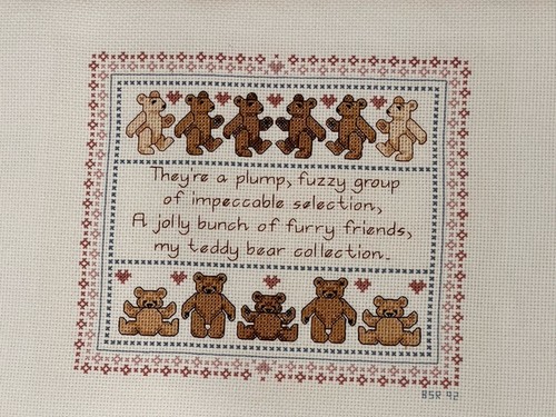 Teddy Bear Counted Cross Stitch Oak Frame Excellent Used Condition Signed BSR 92 - Picture 2 of 4