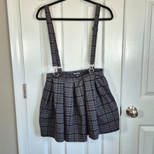 Hot Topic suspender skirt mini pleated black gray plaid size small