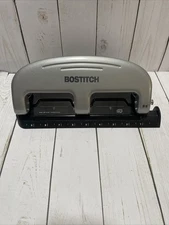 Stanley Bostitch EZ Squeeze Three-Hole Punch, 20-Sheet Capacity, Black/Silver