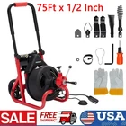 75Ft x 1/2 Inch Drain Cleaner Machine Electric Drain Auger Auto Feed W/ Cutters